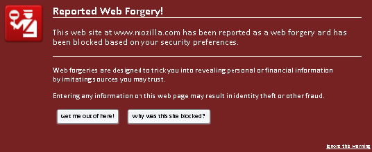 Slika 5.2: Upozorenje koje daje Mozilla Firefox 3